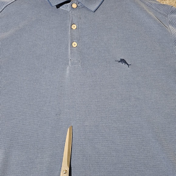 Tommy Bahama Islandzone Mens XXL Blue Pinstripe Short Sleeve Polo Shirt Tencel - Picture 2 of 7